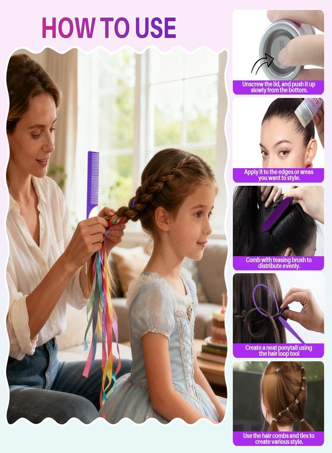 START MAKERS Hair Wax Stick with Slick Back Hair Brush Set, 200Pcs Clear Small Hair Elastics, 2Pcs Hair Tail Loop Styling Tools for Women Teen Girls Kids for Flyaways, Control, Sleek, Ponytail & Buns - Image 5